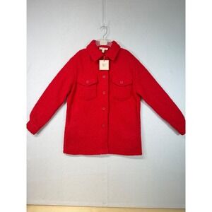 Autres Filles Red Boucle Knit Button Down Shirt Jacket Coat‎ - Women's XS